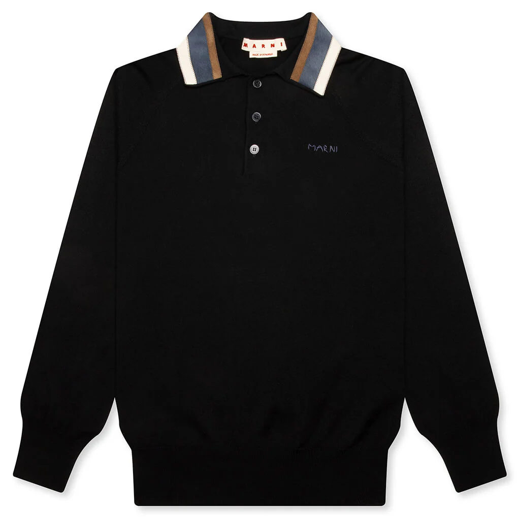 Light Wool With Patchwork Gauge Polo - Black