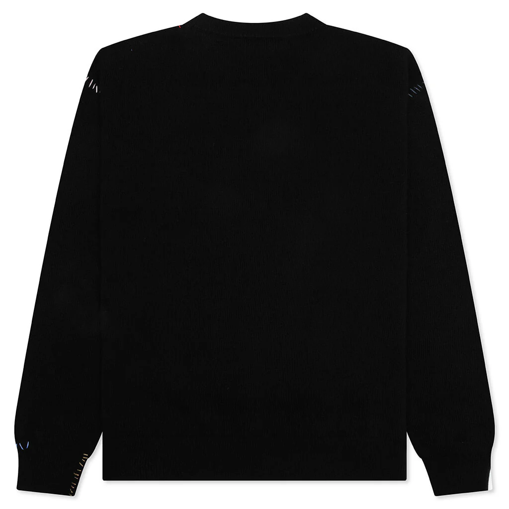 Wool Patch Mending Roundneck Sweater - Black - Image 2