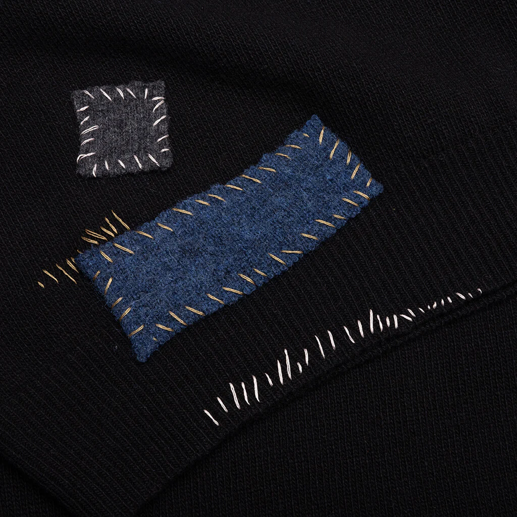 Wool Patch Mending Roundneck Sweater - Black - Image 4