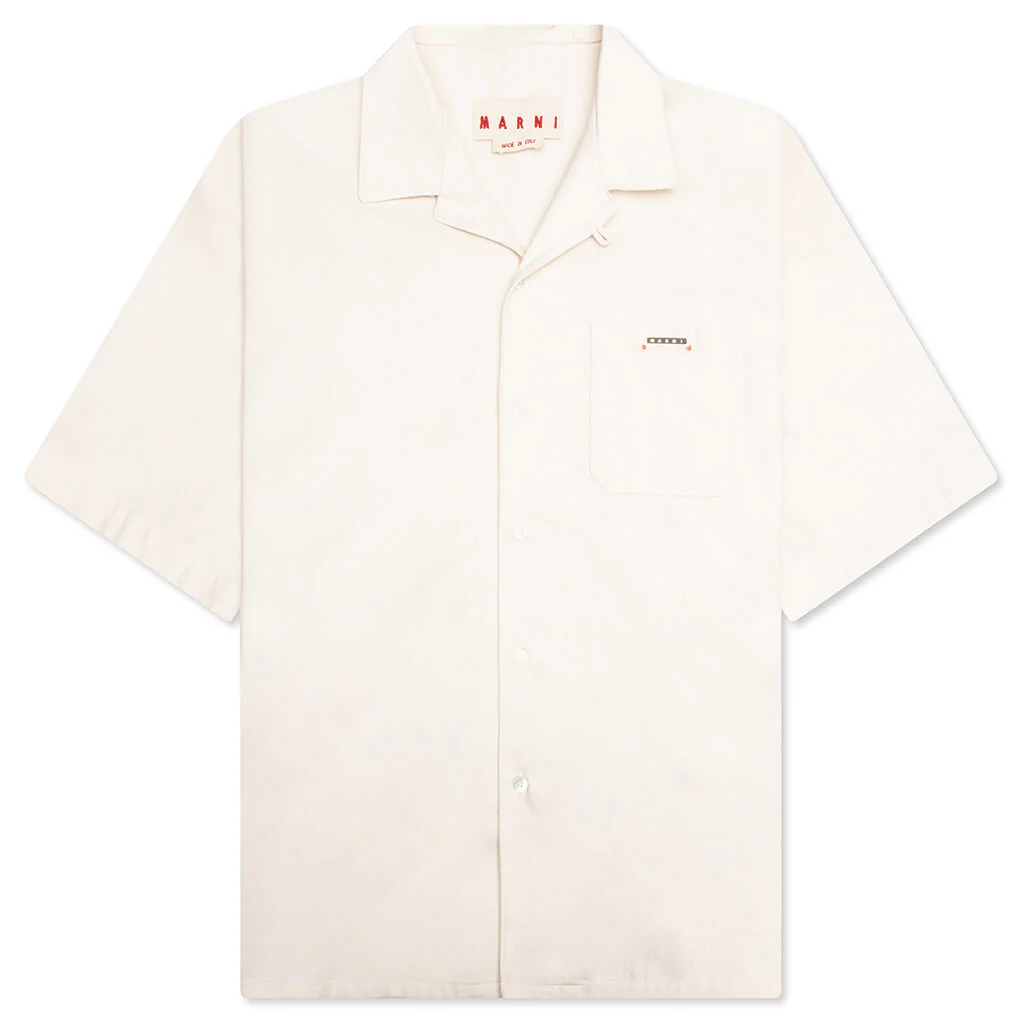 Cream Denim Short Sleeve Shirt with Trunakaroo Plaque - Bone