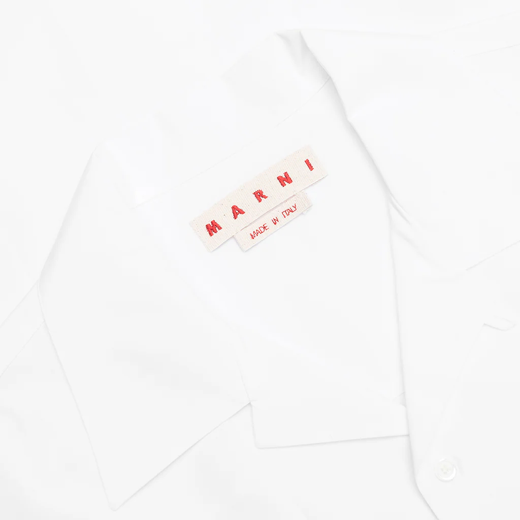 White Organic Poplin Bowling Shirt with Flower Patch - Lily White - Image 3