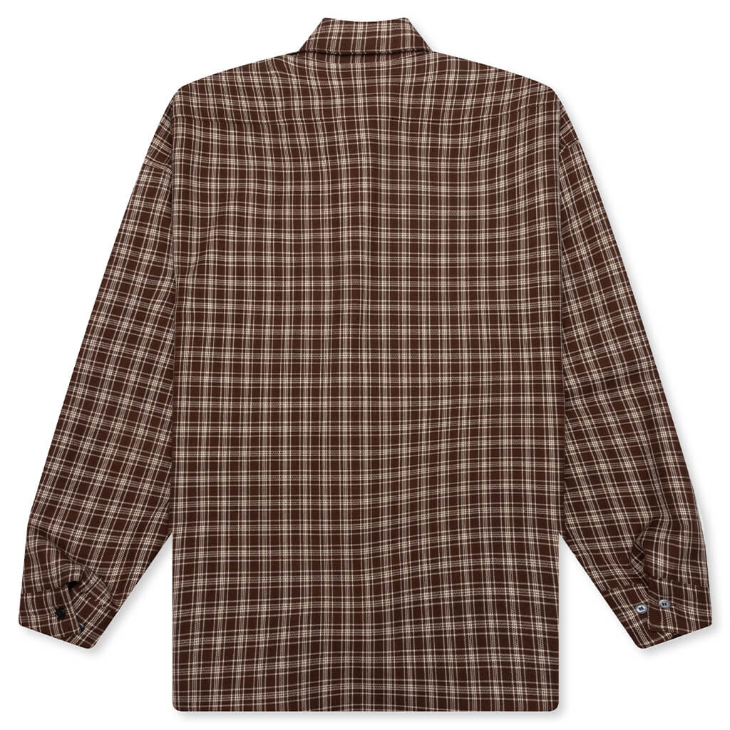 Check Grain De Poudre Wool Shirt - Maroon - Image 2