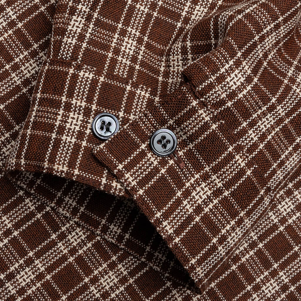 Check Grain De Poudre Wool Shirt - Maroon - Image 4