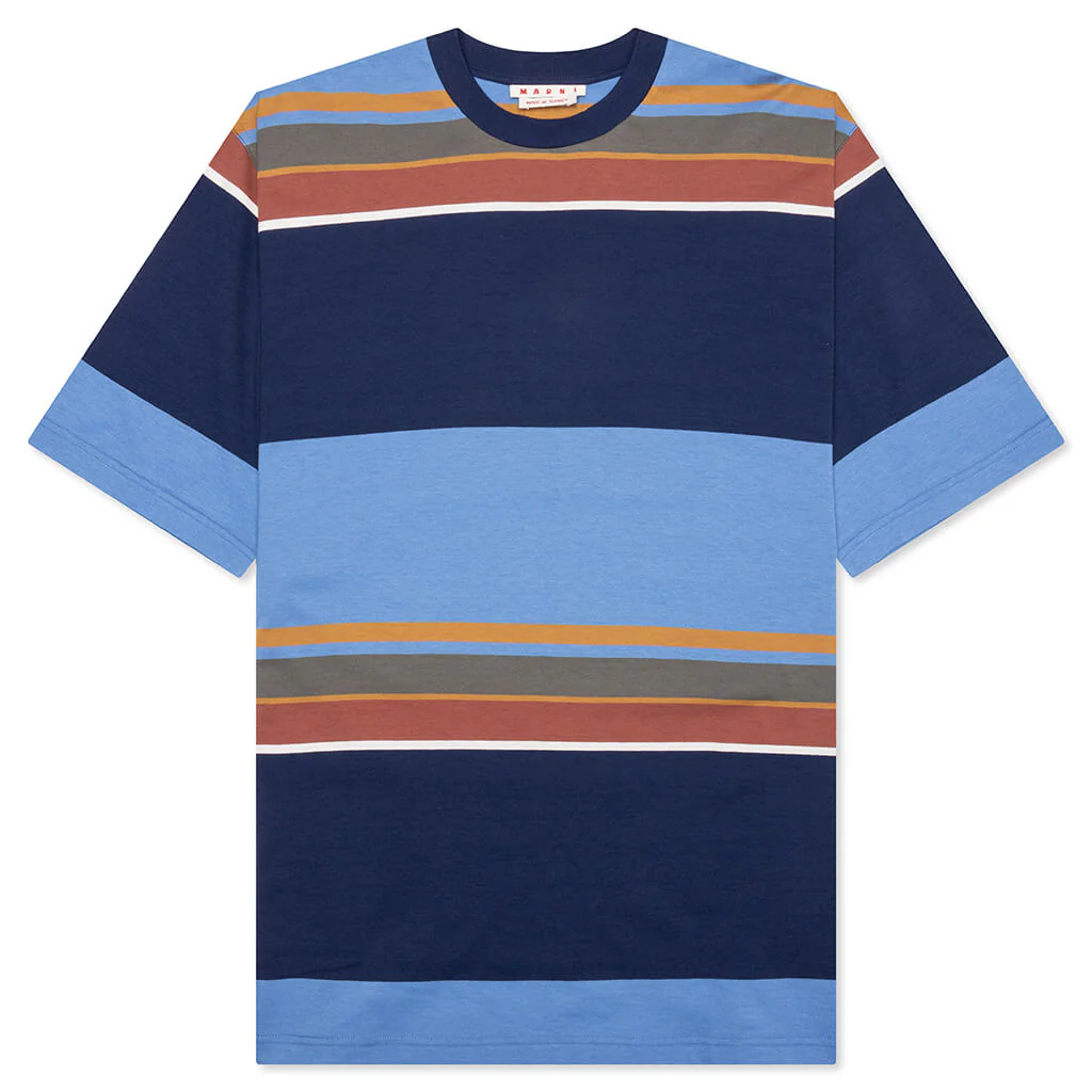 Striped Organic Cotton T-Shirt - Glass Blue