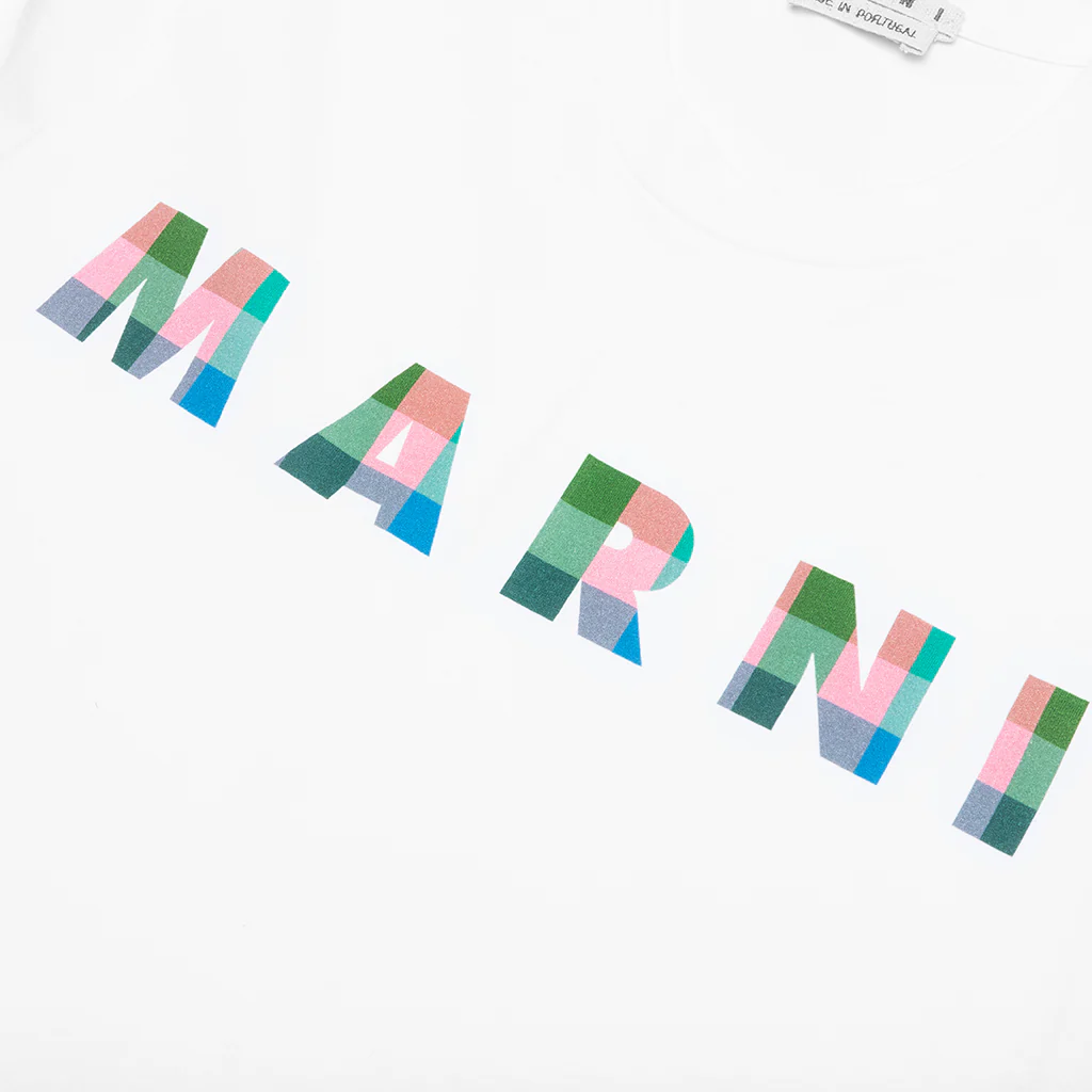 White Cotton T-Shirt With Gingham Logo - Lily White - Image 3