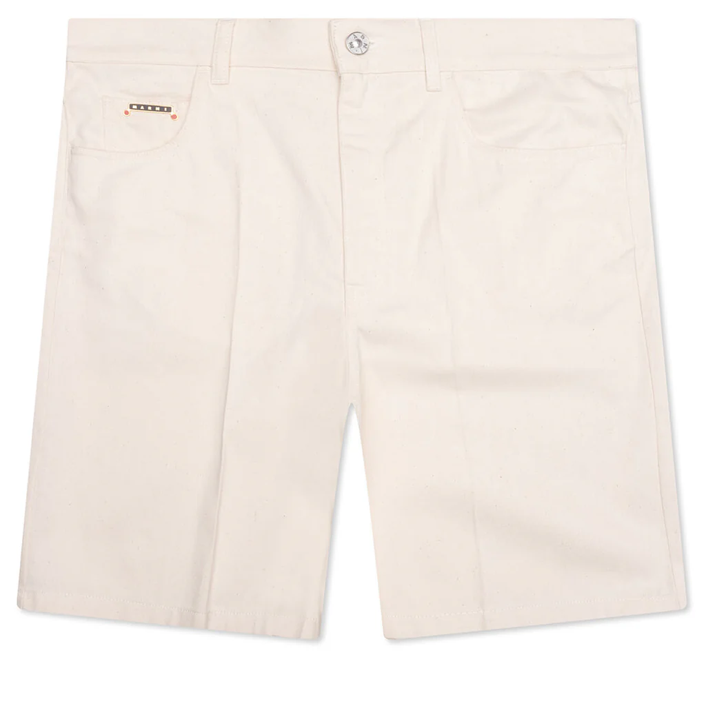 Cream Denim Shorts with Trunakaroo Plaque - Bone