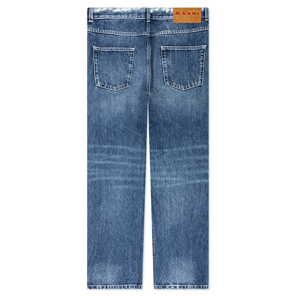 Virgin Wool Denim Trousers With Knitted Patches  - Deep Blue - Image 2