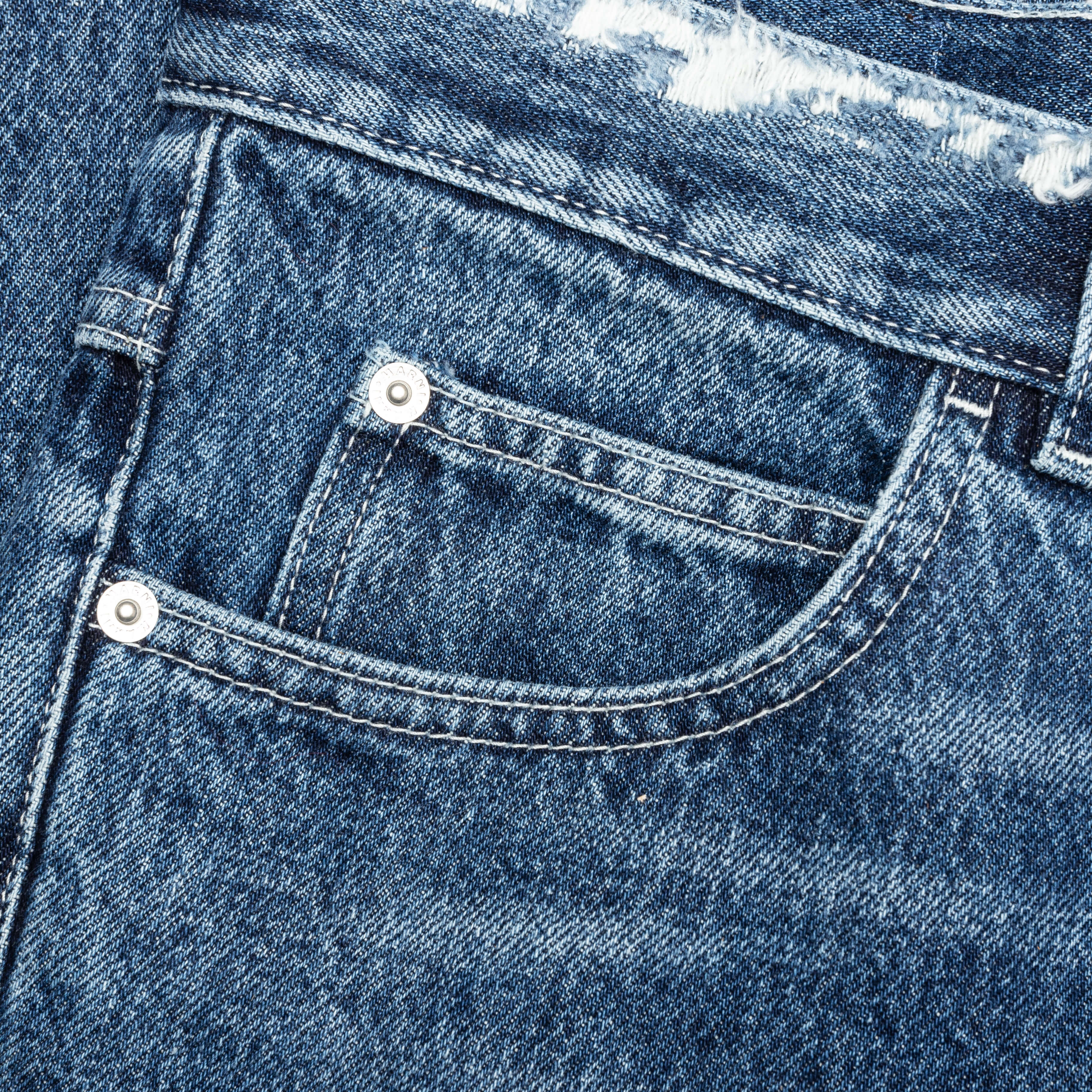 Virgin Wool Denim Trousers With Knitted Patches  - Deep Blue - Image 3
