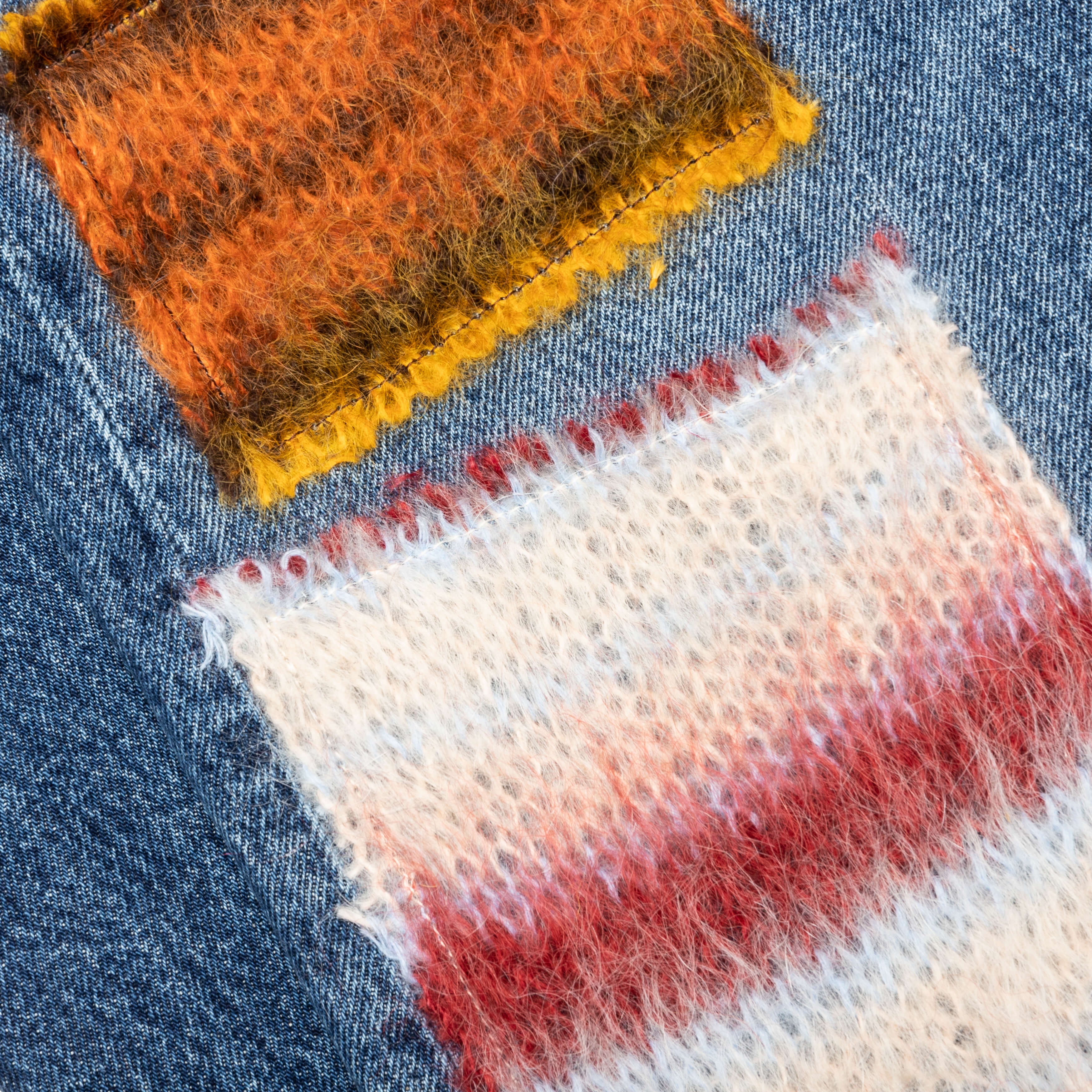 Virgin Wool Denim Trousers With Knitted Patches  - Deep Blue - Image 4