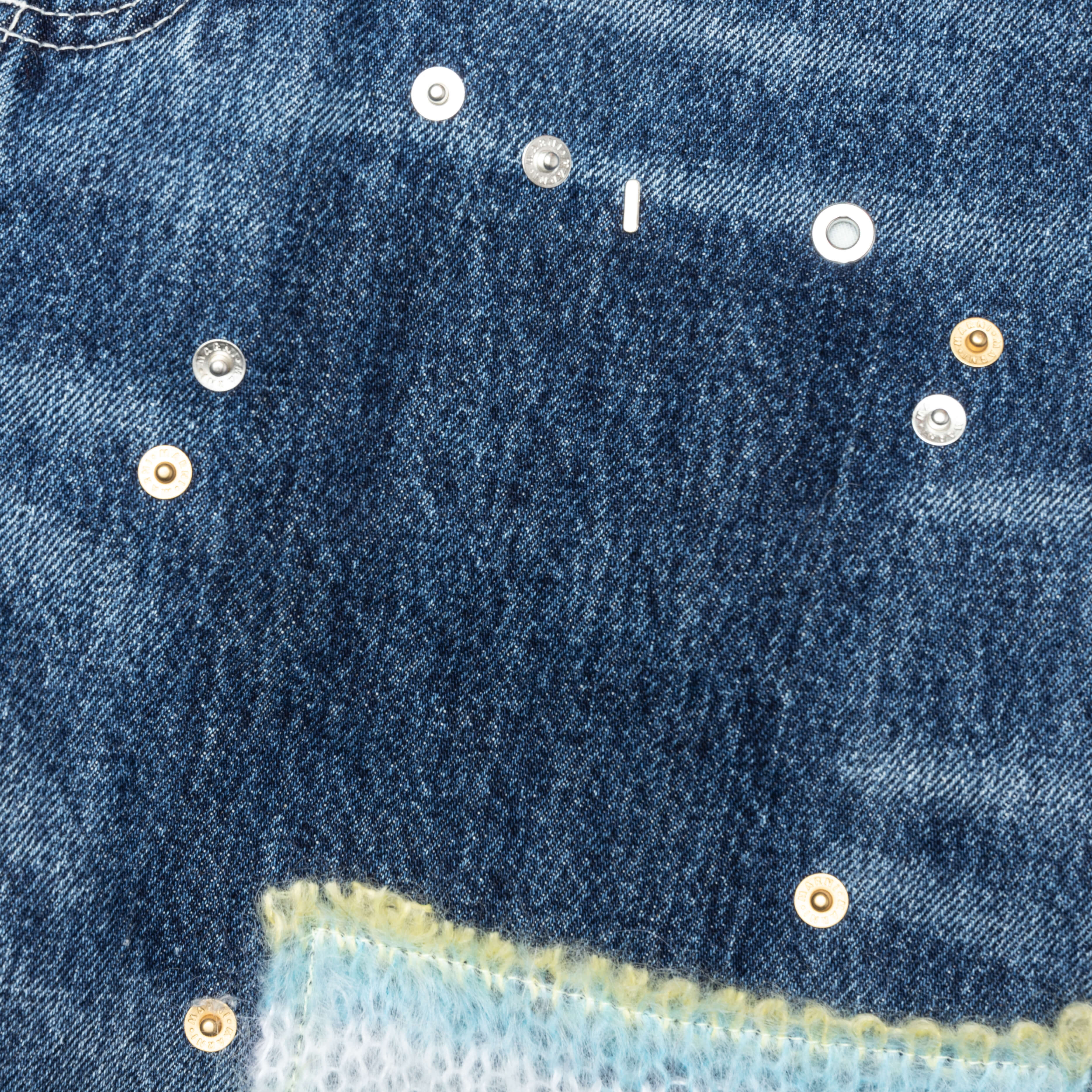 Virgin Wool Denim Trousers With Knitted Patches  - Deep Blue - Image 5
