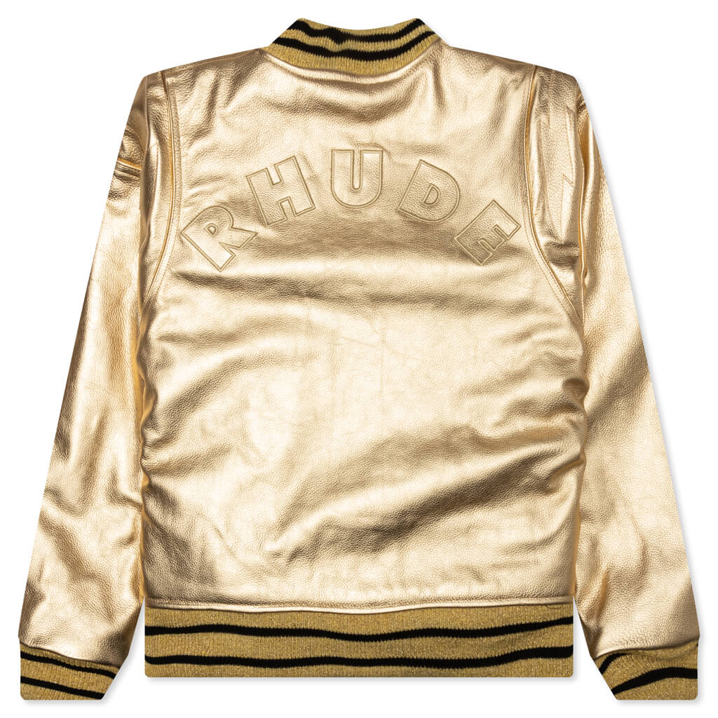 Metallic Leather Bomber - Gold - Image 2
