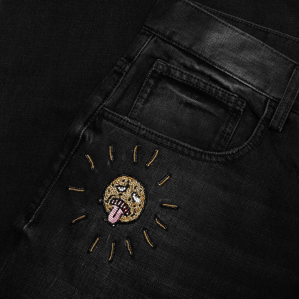 Beaded Sun Wide Jeans - Charcoal Wash - Image 4
