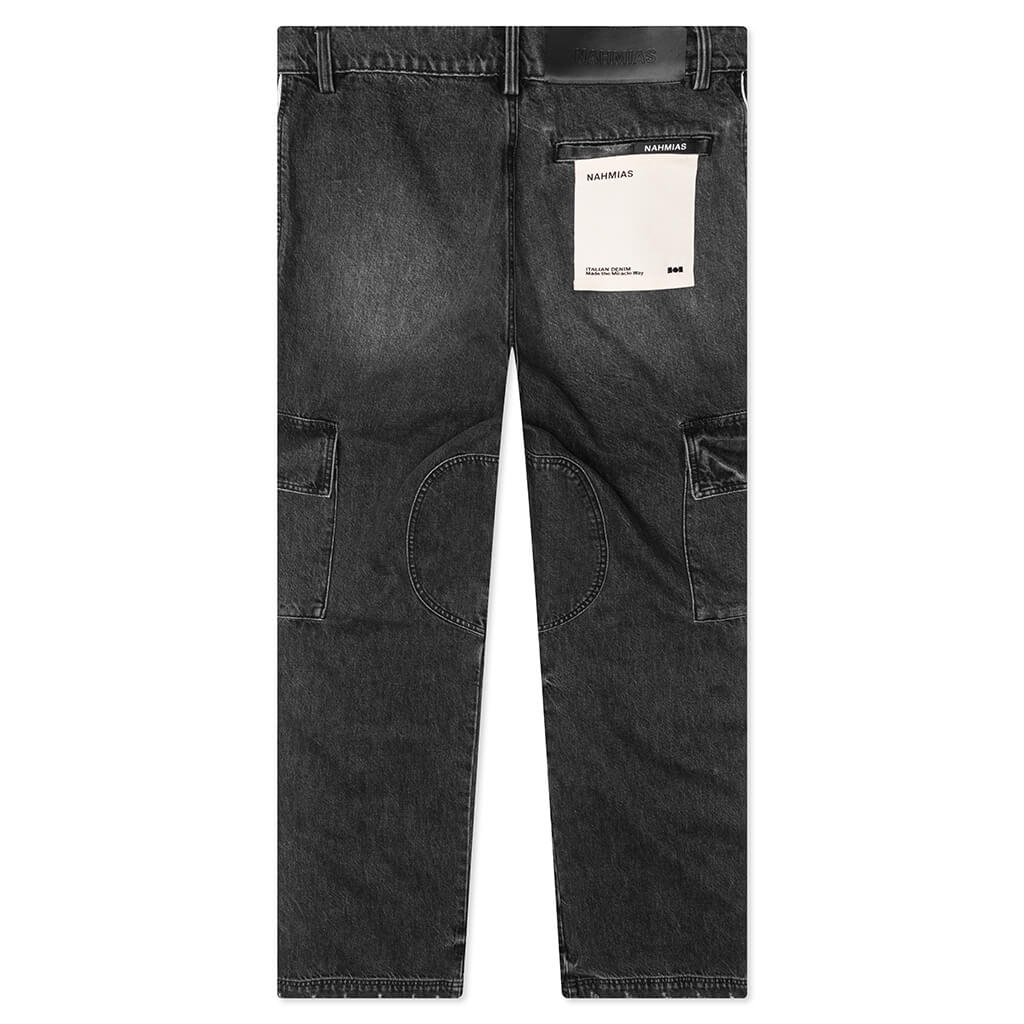 Denim Track Logo Cargo Pants - Dark Wash - Image 2