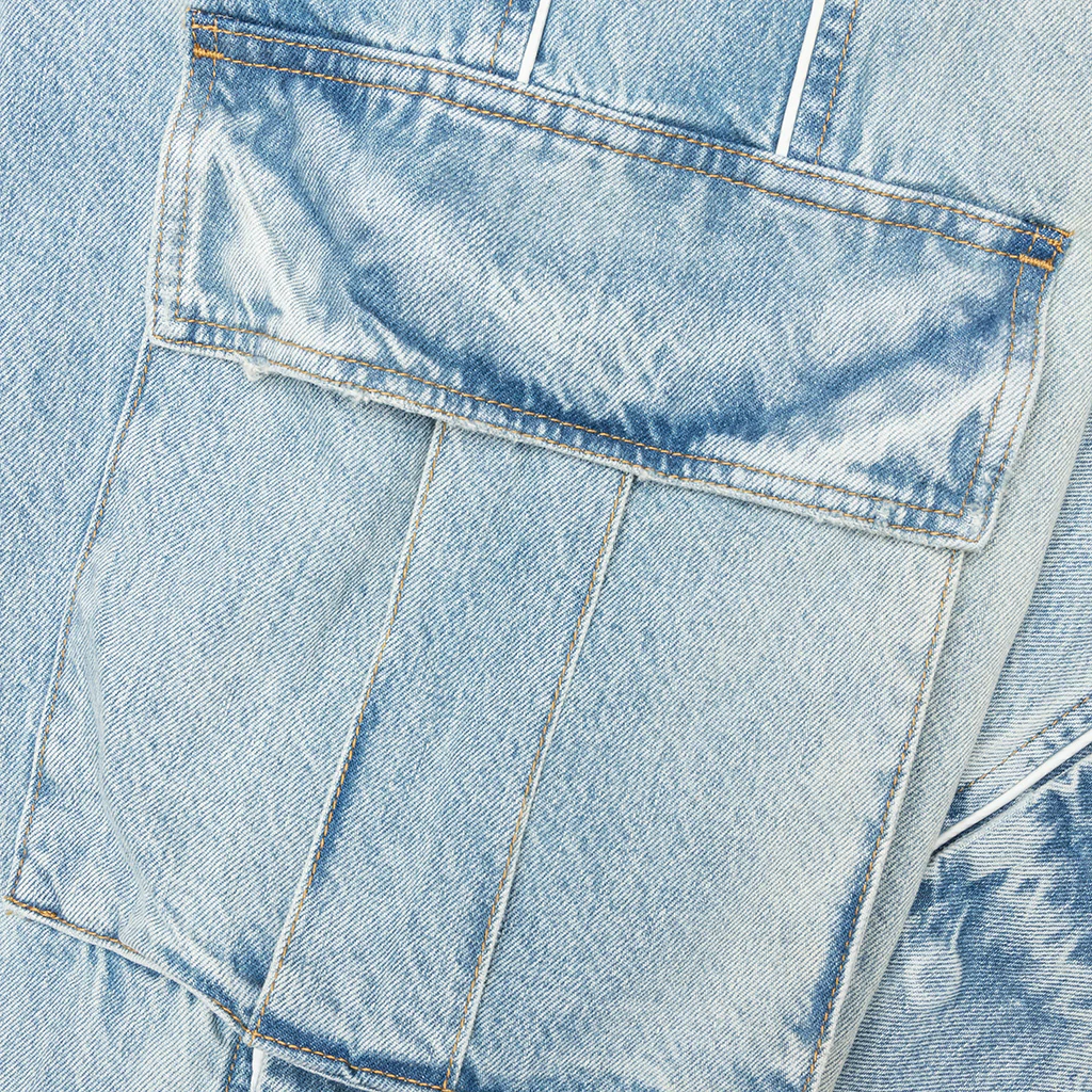 Denim Track Logo Cargos - Light Wash - Image 4