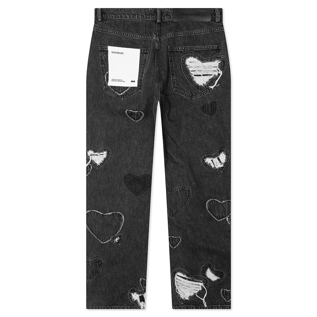Heart Patchwork Jeans - Heart Charcoal Wash - Image 2