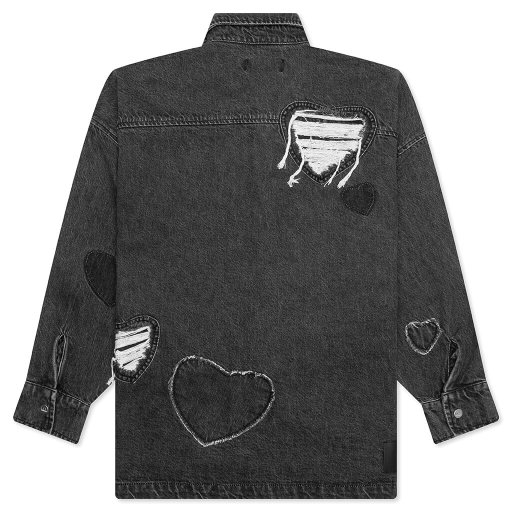 Heart Patchwork L/S Shirt - Heart Charcoal Wash - Image 2