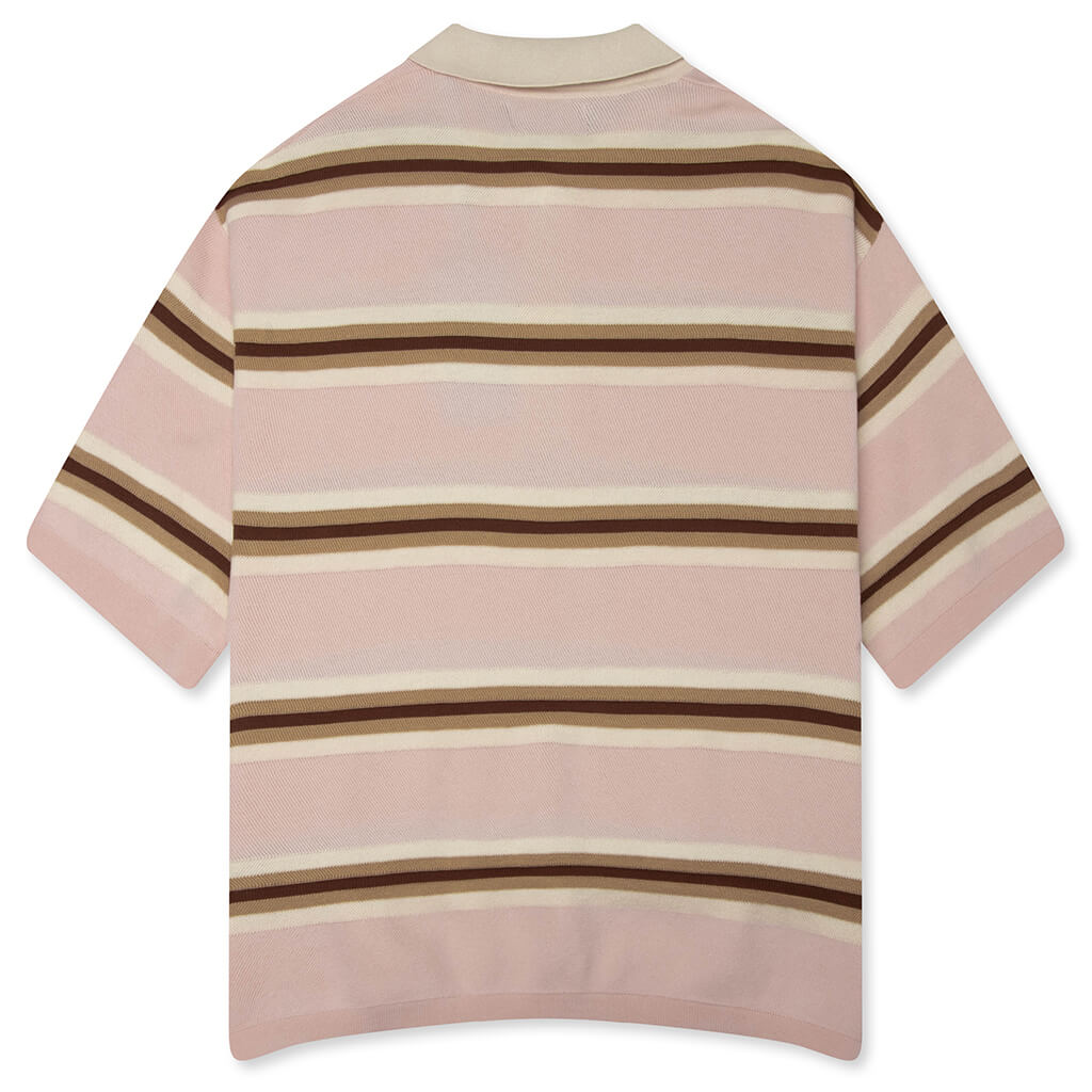 Knit Striped Polo - Soft Pink Stripe - Image 2