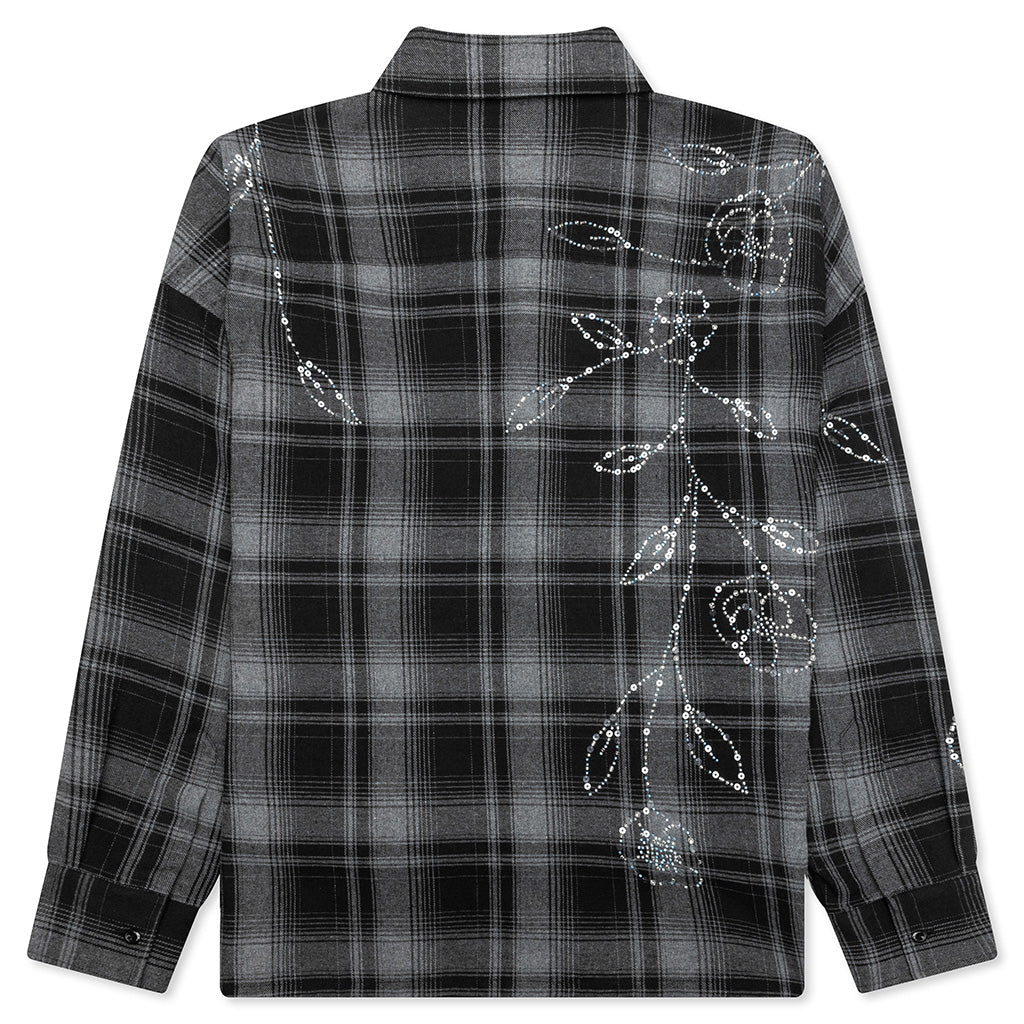 Plaid Beaded Oversized Shirt - Black - Image 2