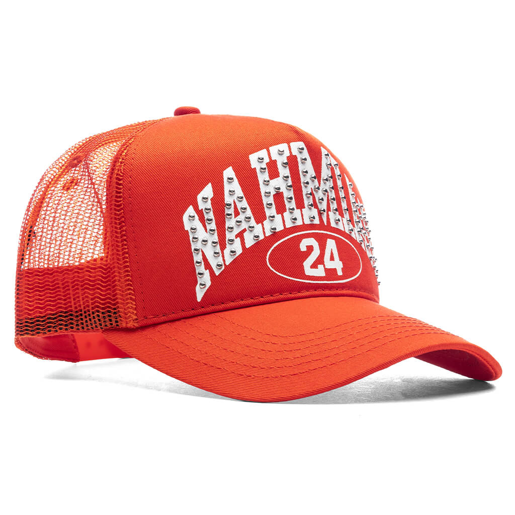 Studded Nahmias Marque Trucker Hat - Orange - Image 3