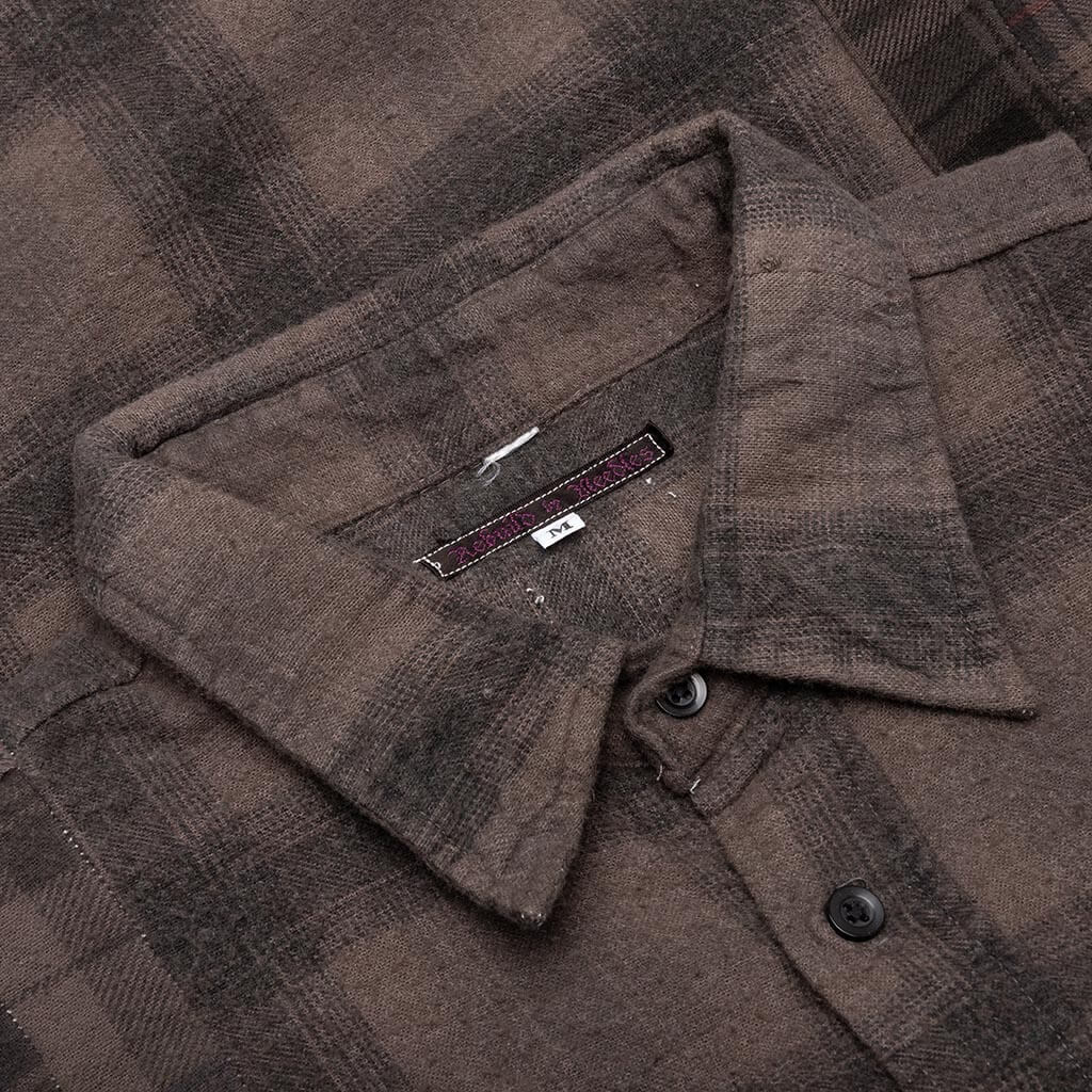Flannel Shirt 7 Cuts Shirt Over Dye - Brown - Image 3