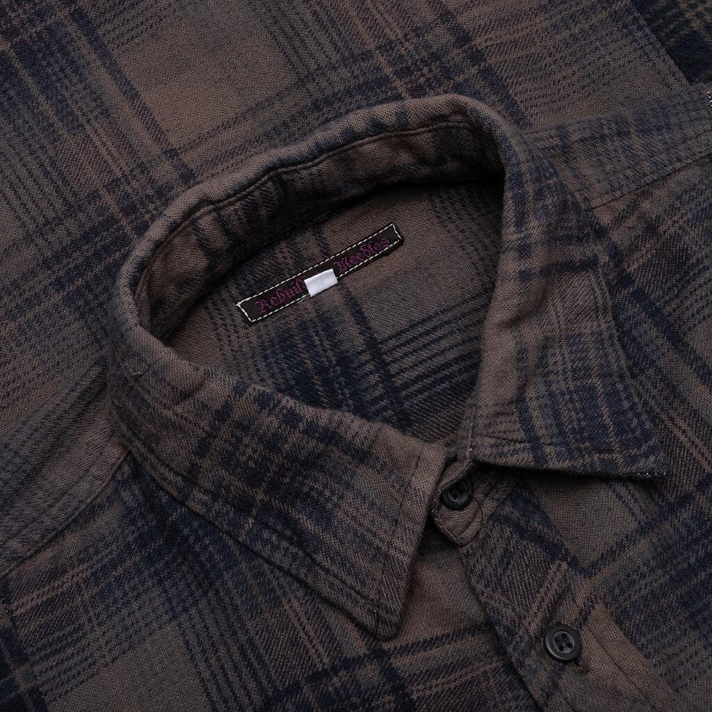 Flannel Shirt 7 Cuts Shirt Over Dye - Brown - Image 3
