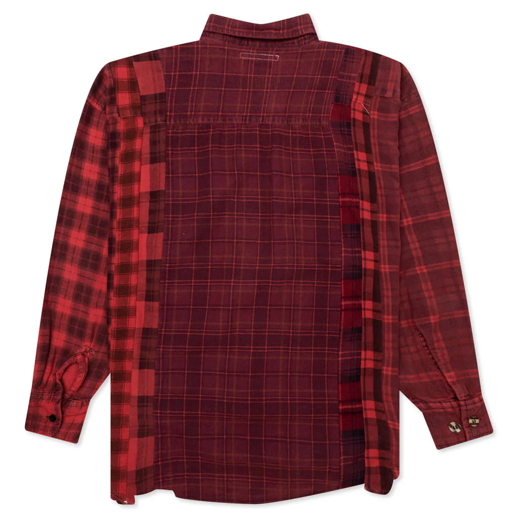 Flannel Shirt 7 Cuts Shirt Over Dye - Red - Image 2