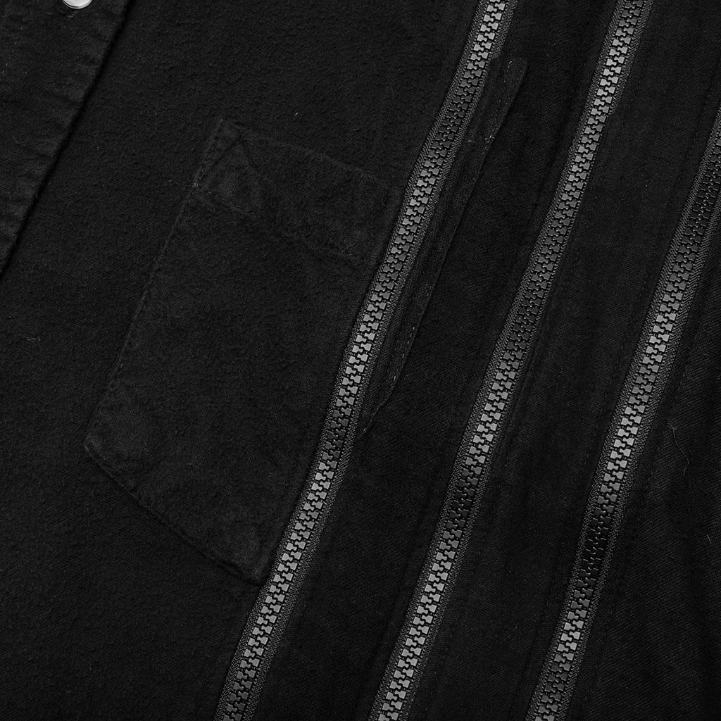 Flannel Shirt 7 Cuts Zipped Wide Shirt Over Dye - Black - Image 4