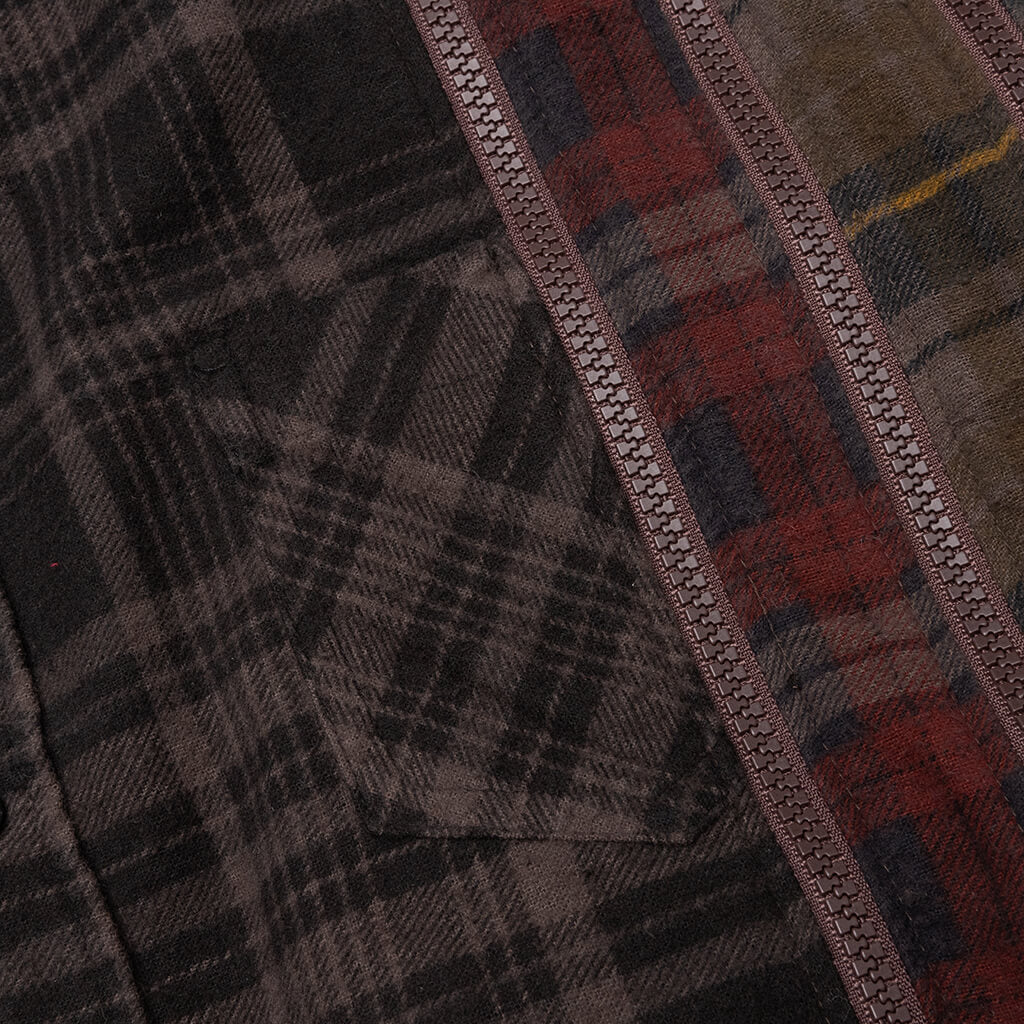 Flannel Shirt 7 Cuts Zipped Wide Shirt Over Dye - Brown - Image 5