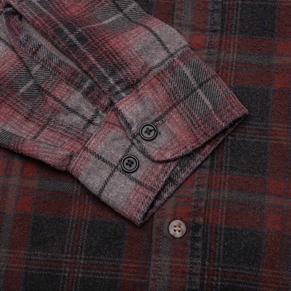 Flannel Shirt 7 Cuts Zipped Wide Shirt Over Dye - Brown - Image 4