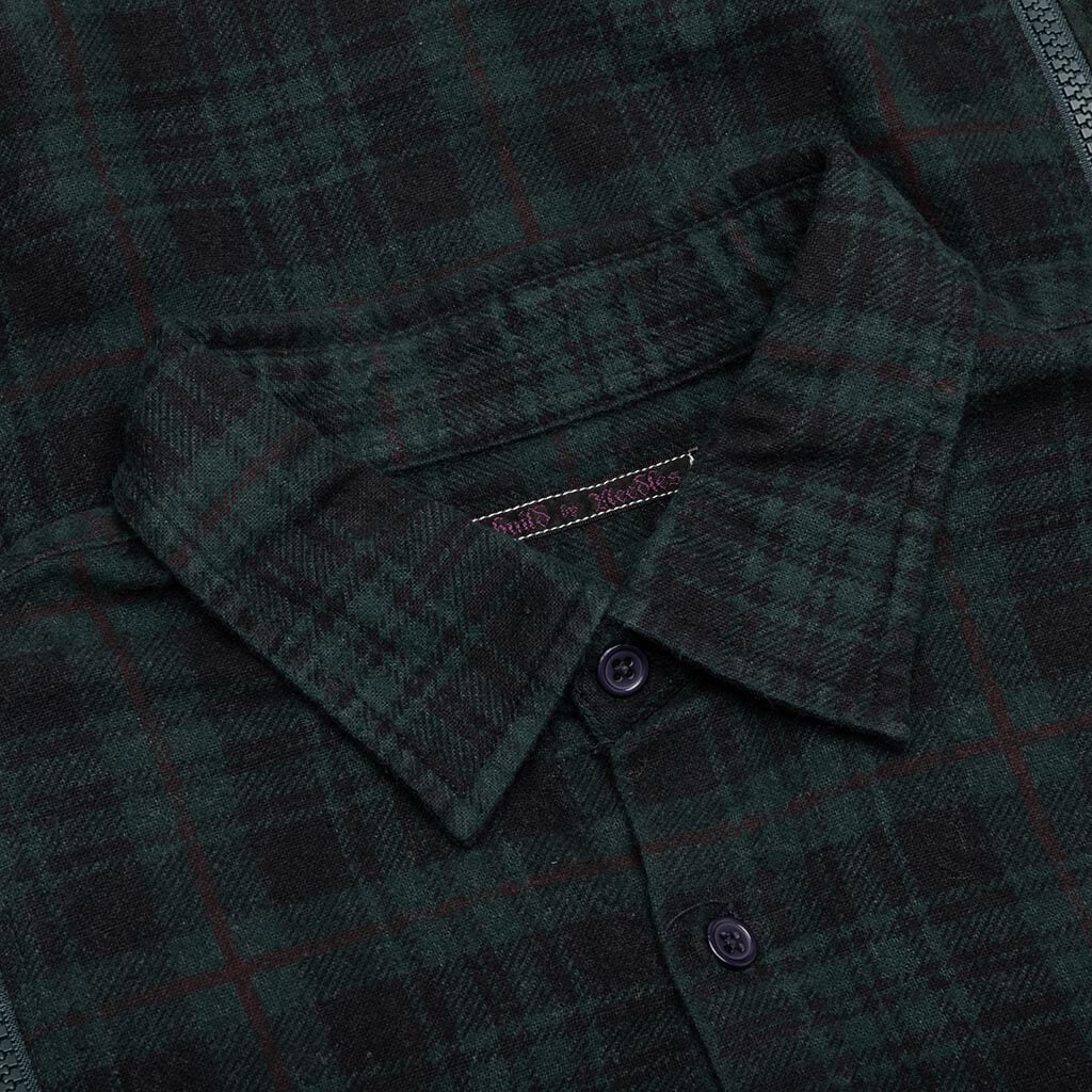 Flannel Shirt 7 Cuts Zipped Wide Shirt Over Dye - Green - Image 3