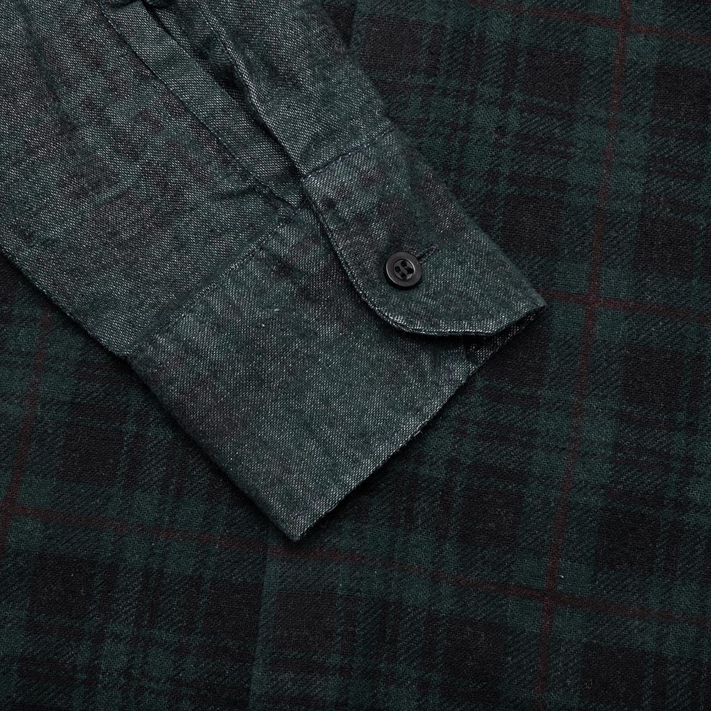 Flannel Shirt 7 Cuts Zipped Wide Shirt Over Dye - Green - Image 4