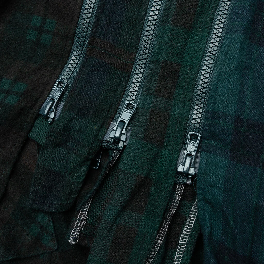 Flannel Shirt 7 Cuts Zipped Wide Shirt Over Dye - Green - Image 4