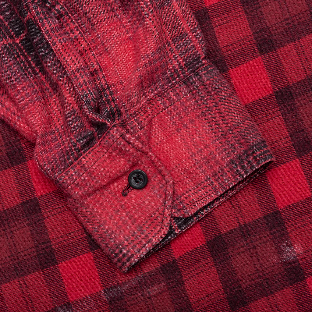 Over Dyed Ribbon Wide Shirt - Red - Image 5