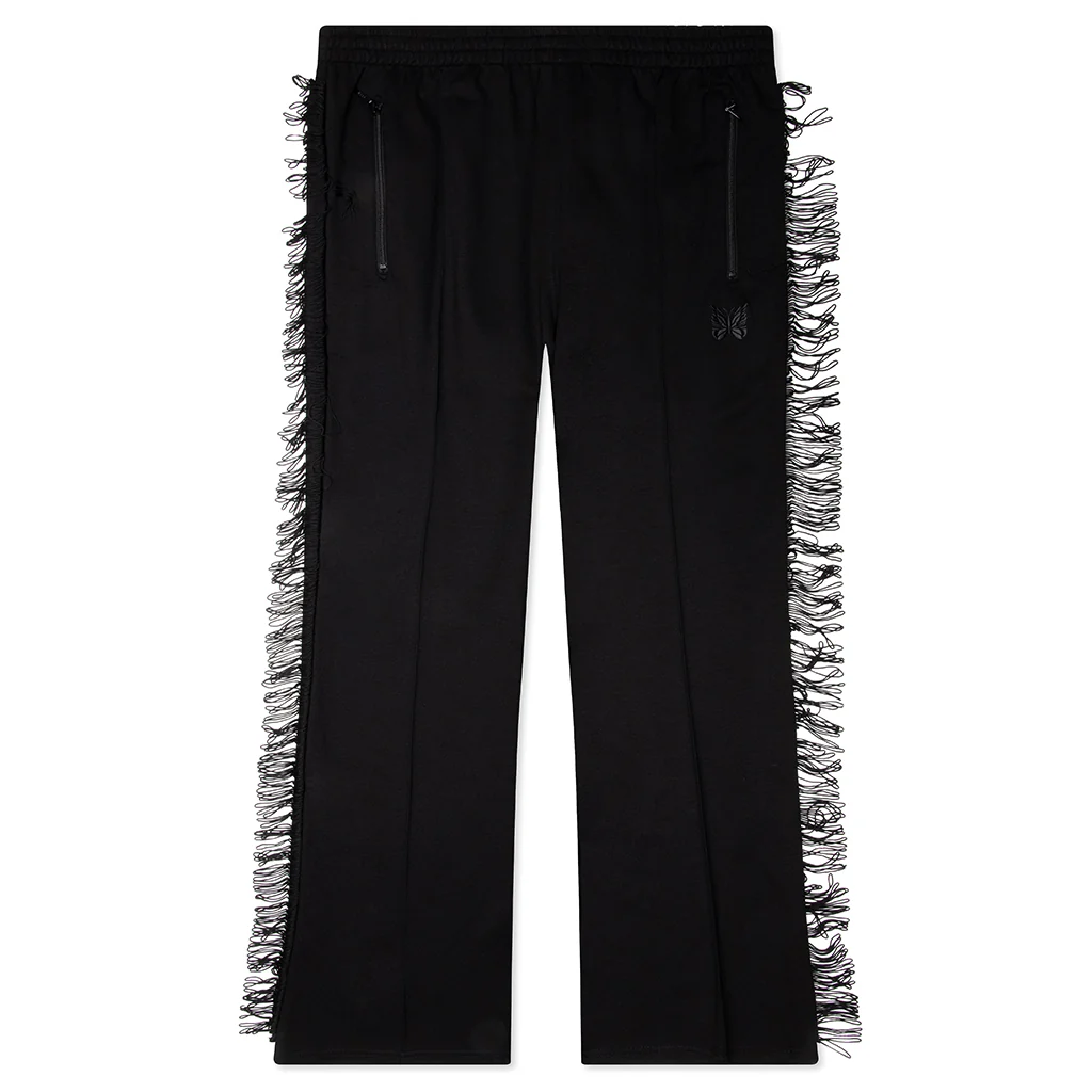 Rayon Jersey Fringe Boot-Cut Track Pant - Black