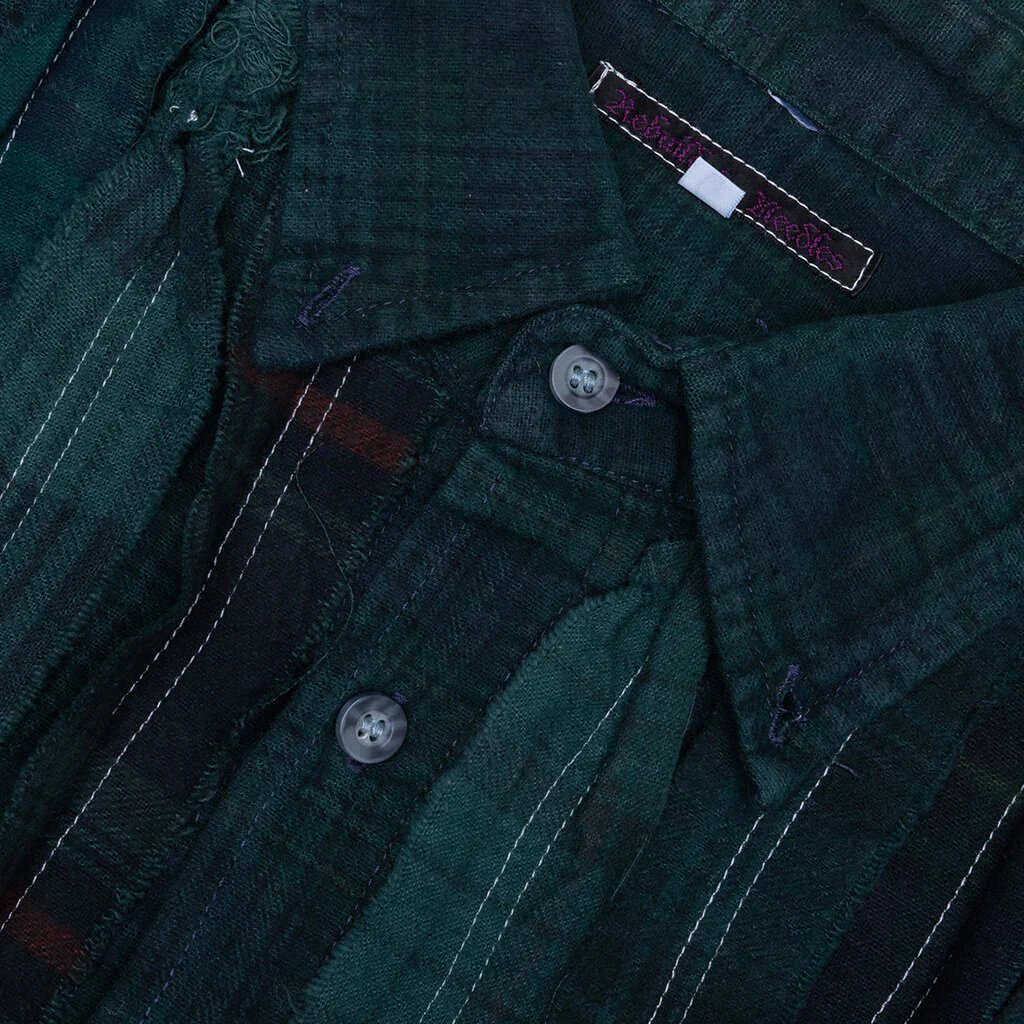 Ribbon Over Dye Flannel Shirt - Dark Green - Image 3
