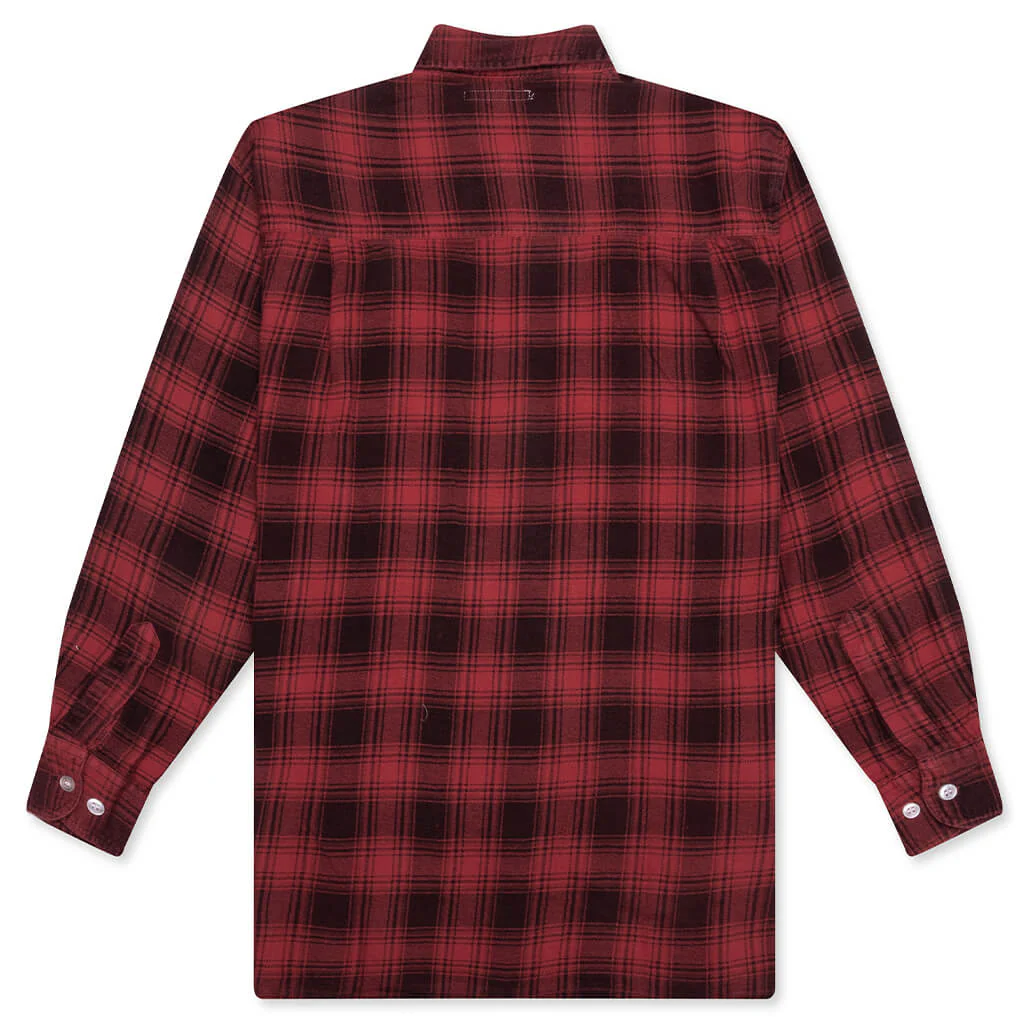 Ribbon Over Dye Flannel Shirt - Red - Image 2