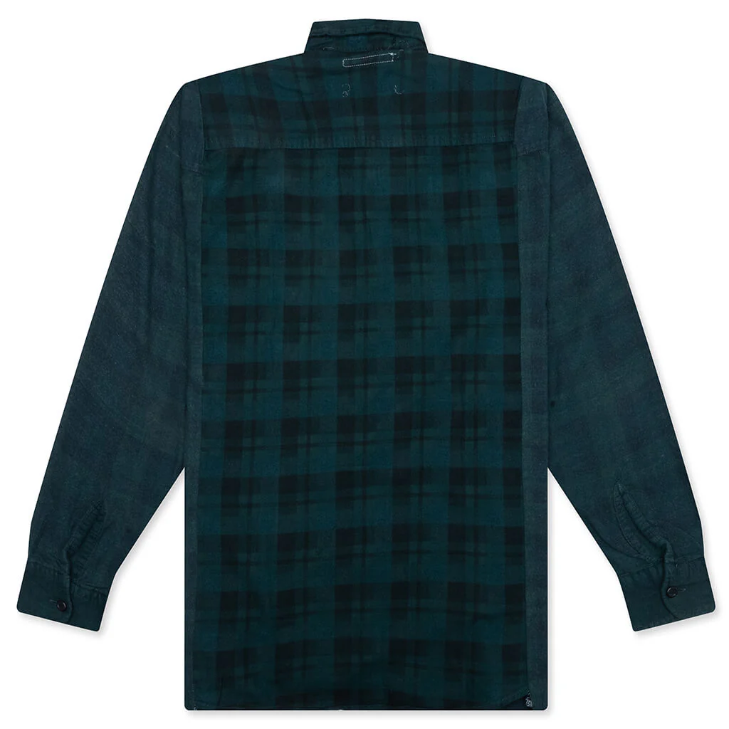 Ribbon Wide Over Dye Flannel Shirt - Dark Green - Image 2