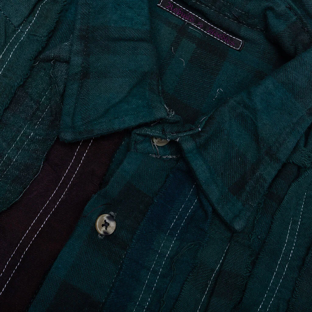 Ribbon Wide Over Dye Flannel Shirt - Dark Green - Image 3