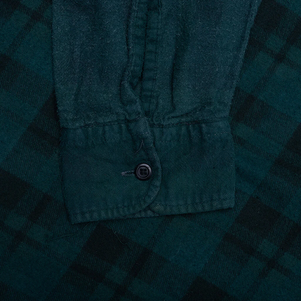 Ribbon Wide Over Dye Flannel Shirt - Dark Green - Image 4