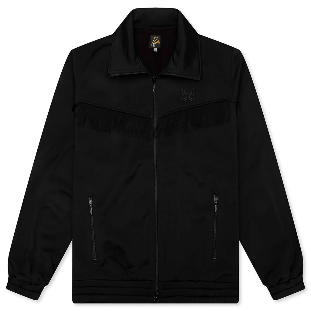Tricot Jersey Fringe Track Jacket - Black