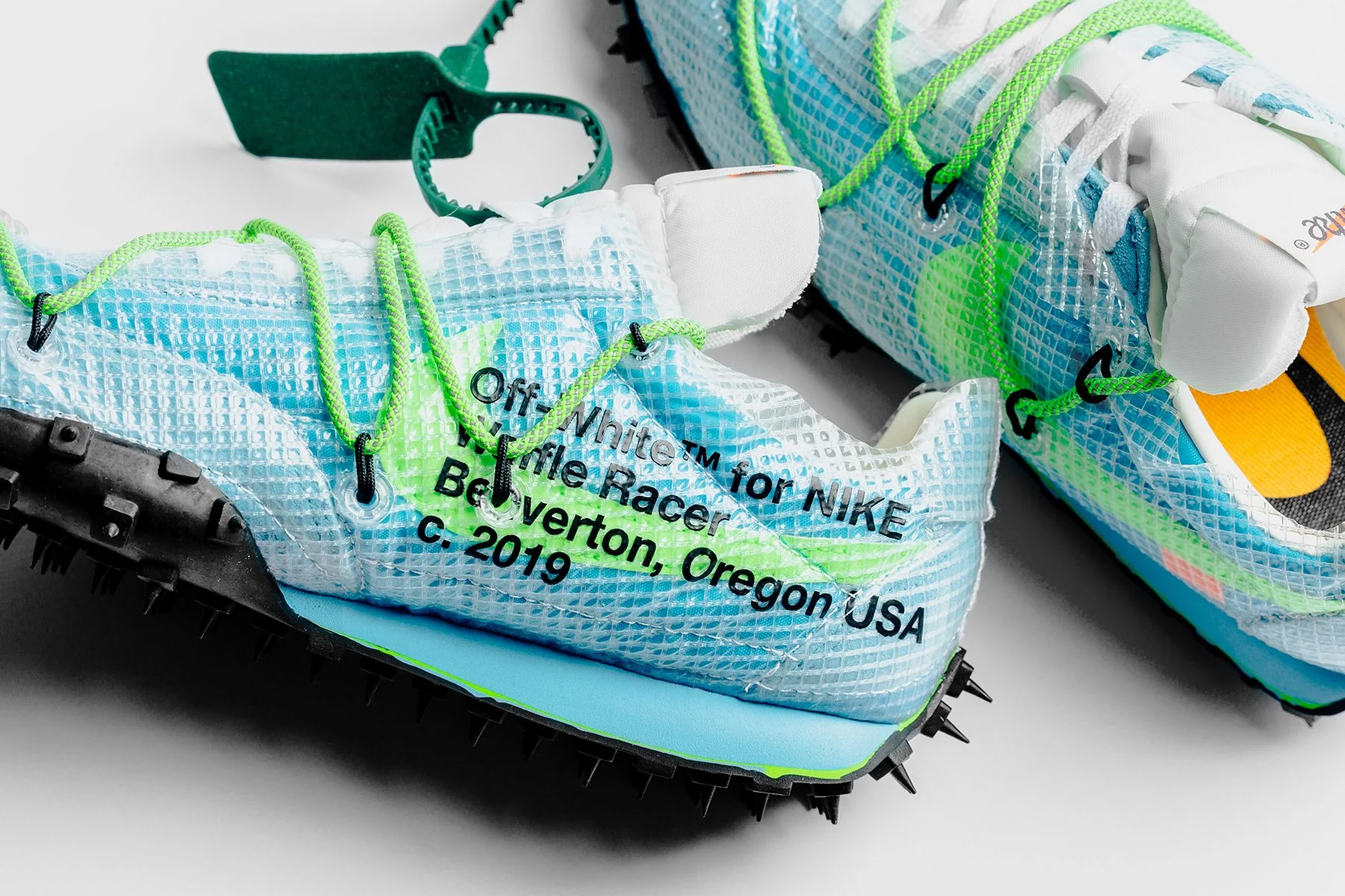 Nike x Off-White Women's Waffle Racer - Vivid Sky/Electric Green-Black - Image 4