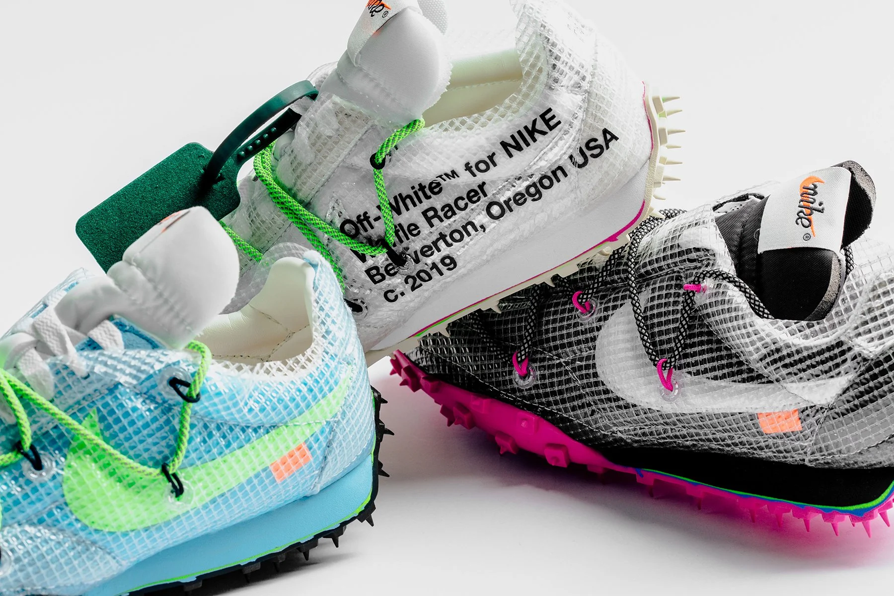Nike x Off-White Women's Waffle Racer - Vivid Sky/Electric Green-Black - Image 5