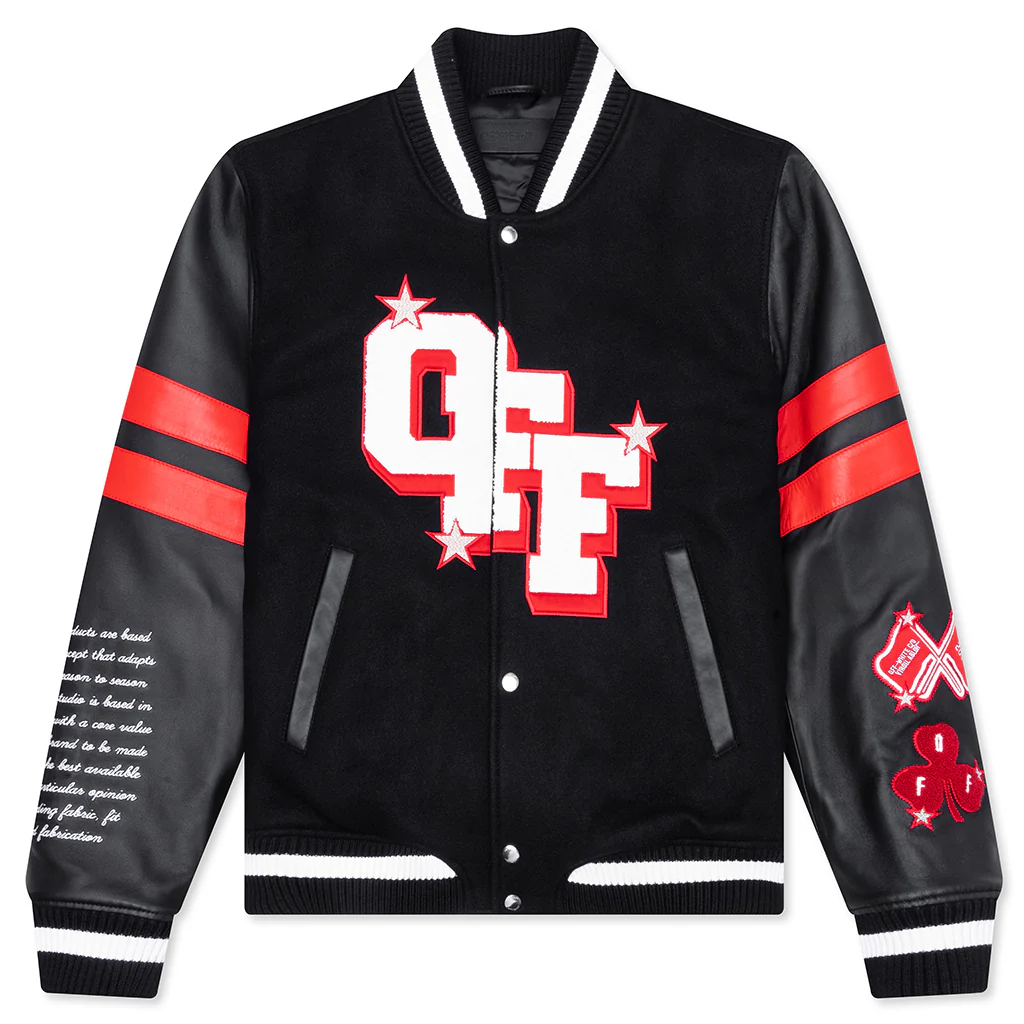 Wiz Dices Lea Wool Varsity Jacket - Black/White
