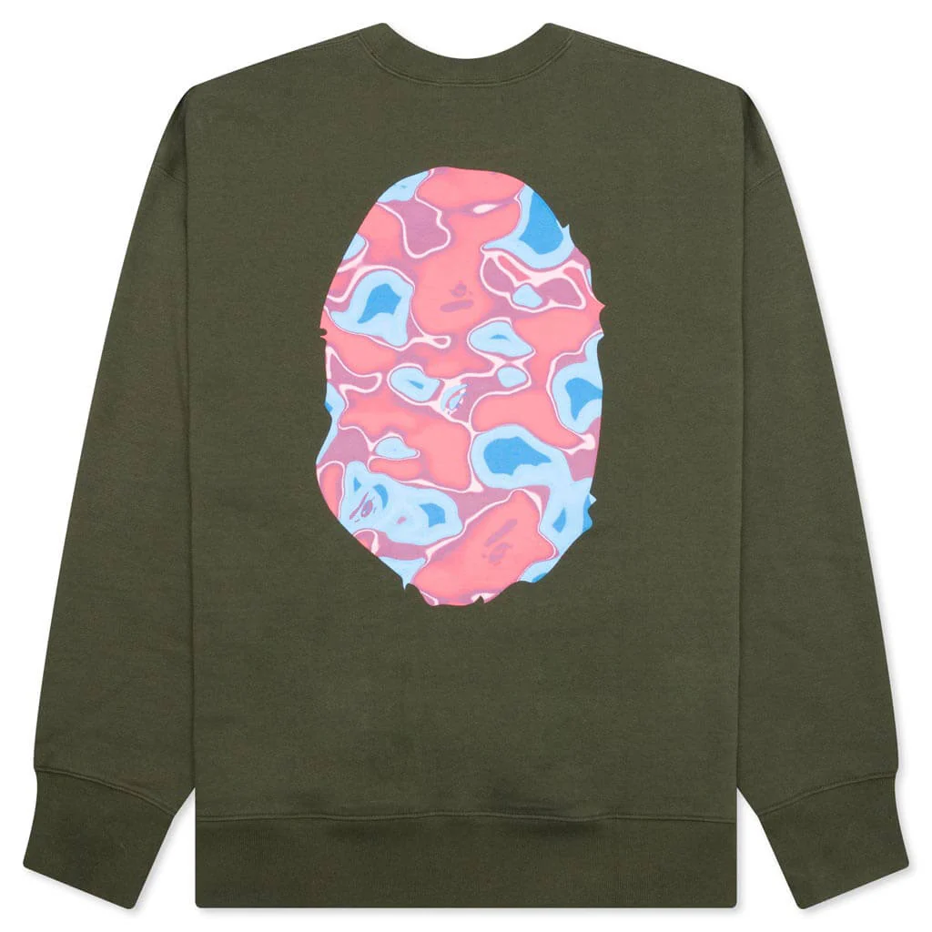 Liquid Camo Ape Head Relaxed Fit Crewneck Sweat - Olive Drab - Image 2