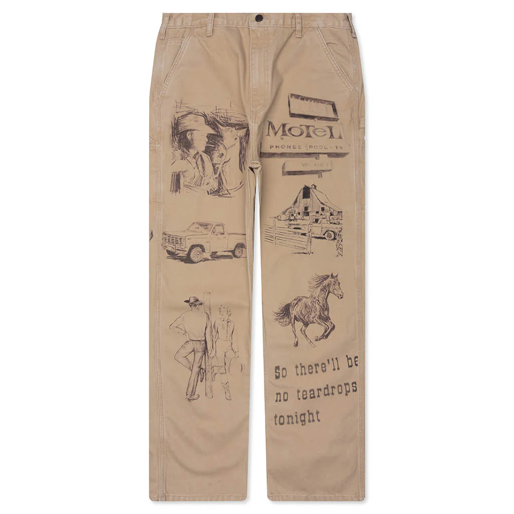 All Over Print Painters Canvas Pant - Tan