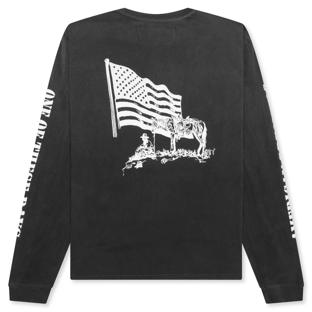American Flag Cowboy Long Sleeve Tee - Washed Black - Image 2