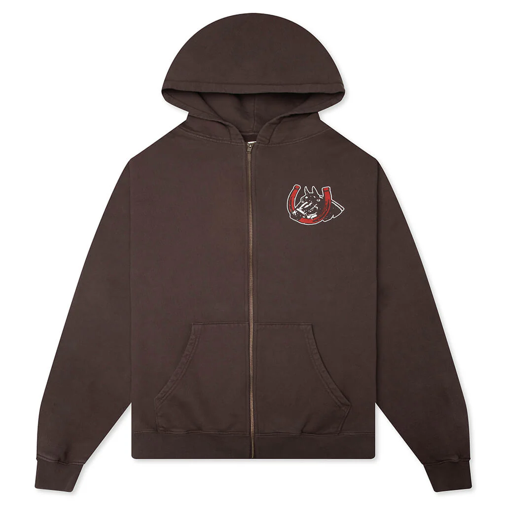 Valley Riders Zip Up Hoodie - Sun Faded Washed Brown