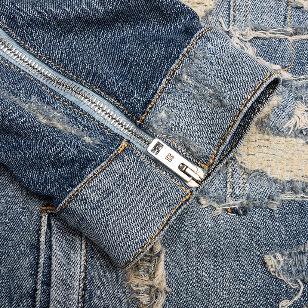 Oversized Denim Rivet Zip Jacket - Light Blue - Image 3