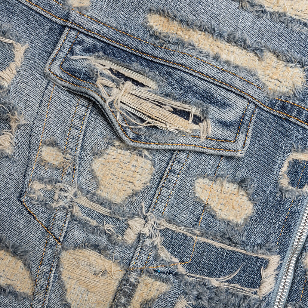 Oversized Denim Rivet Zip Jacket - Light Blue - Image 4