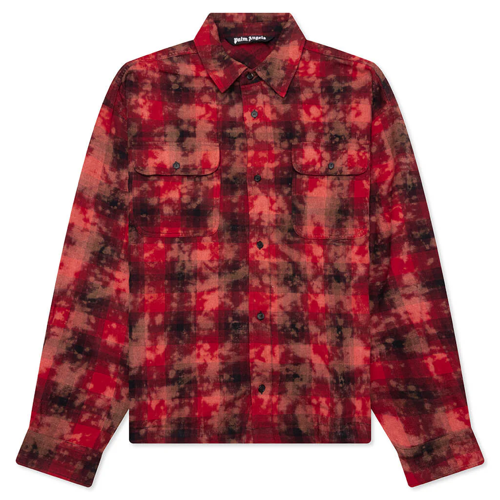 Curved Logo Check Shirt L/S - Red/Off-White